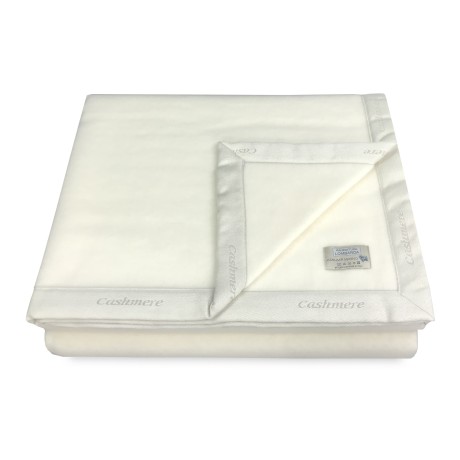 KASHMIR MERINO WINTER WOOL BLANKET DOUBLE 2 SQUARES CREAM