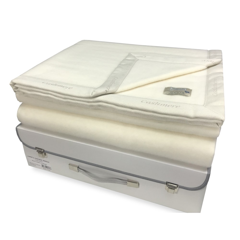 KASHMIR MERINO WINTER WOOL BLANKET DOUBLE 2 SQUARES CREAM