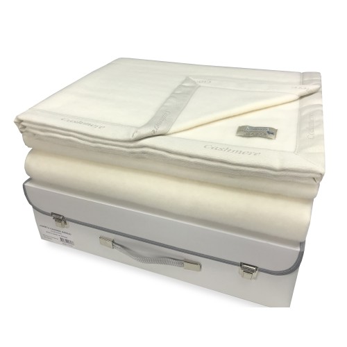 KASHMIR MERINO WINTER WOLLE DECKE DOPPELT 2 QUADRATE CREME