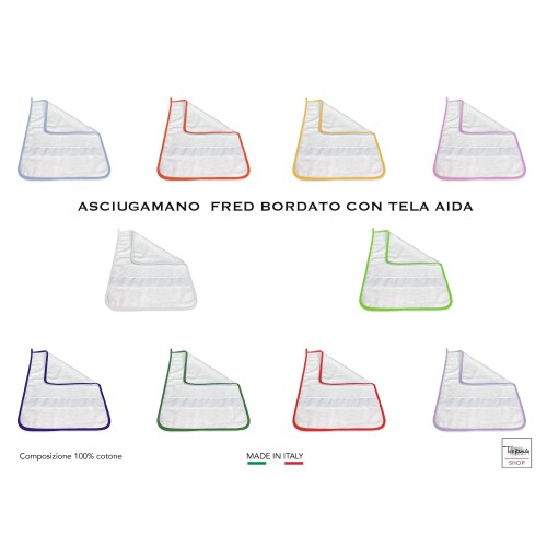 FRED ASILO HANDTUCH eingefasst in UNICOLOR mit AIDA Canvas zum Aufsticken des Namens