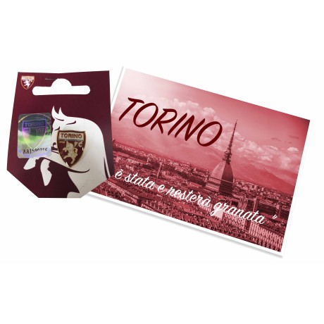 DISTINTIVO SPILLA IN METALLO TORINO calcio F.C. e cartolina TORINO È
