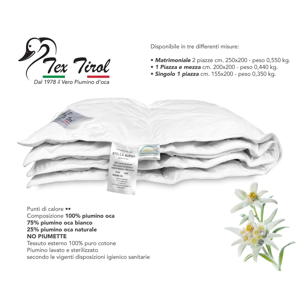 TEX TIROL © STELLA ALPINA LIGHT DUVET 100% OIE DOUDOUNE LÉGÈRE Été DOUBLE