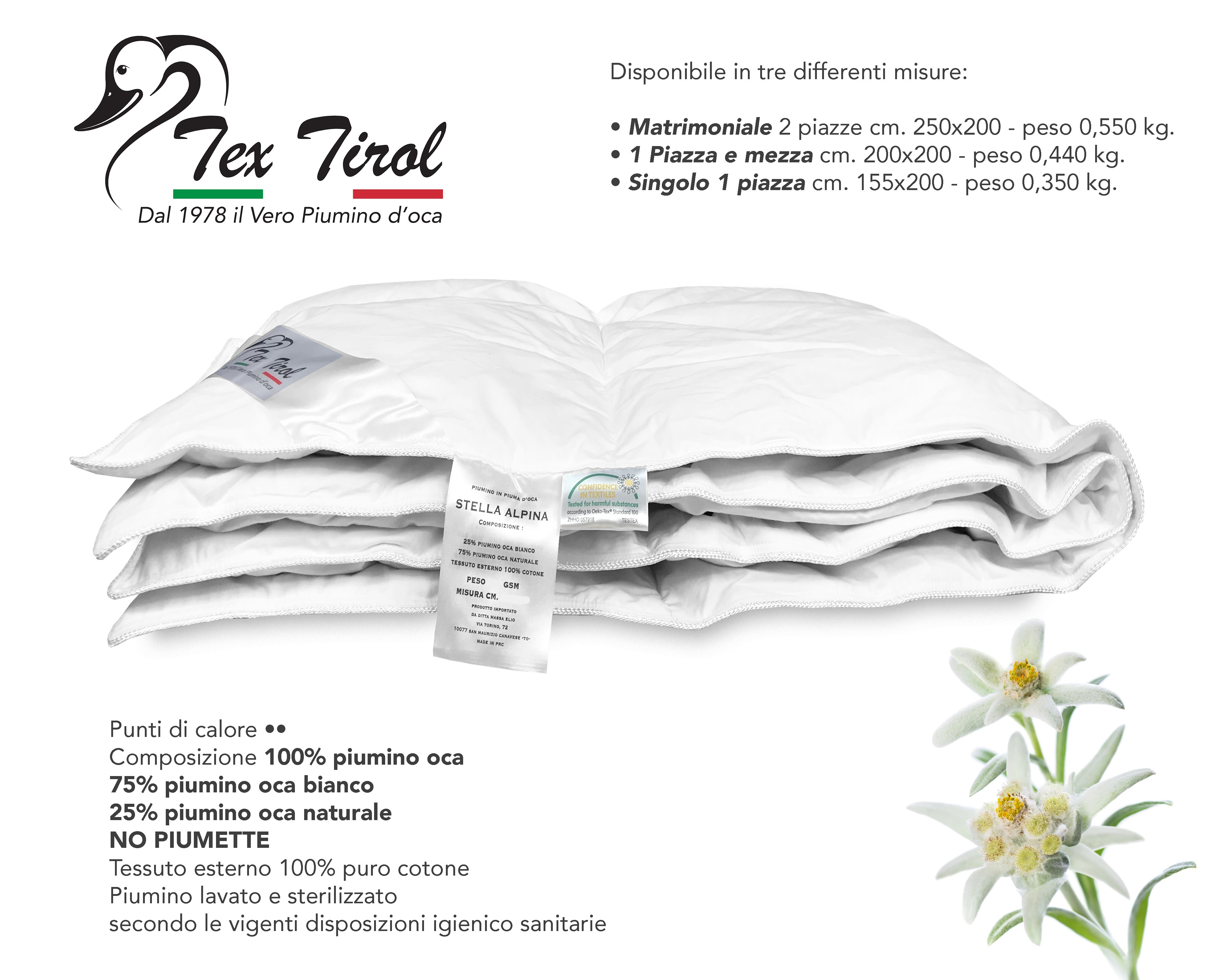 Piumino Matrimoniale In Piuma D'Oca - 200x220cm, 250gr/m², Cotone Biologico, Certificato Öko-Tex E RDS - Foto 10