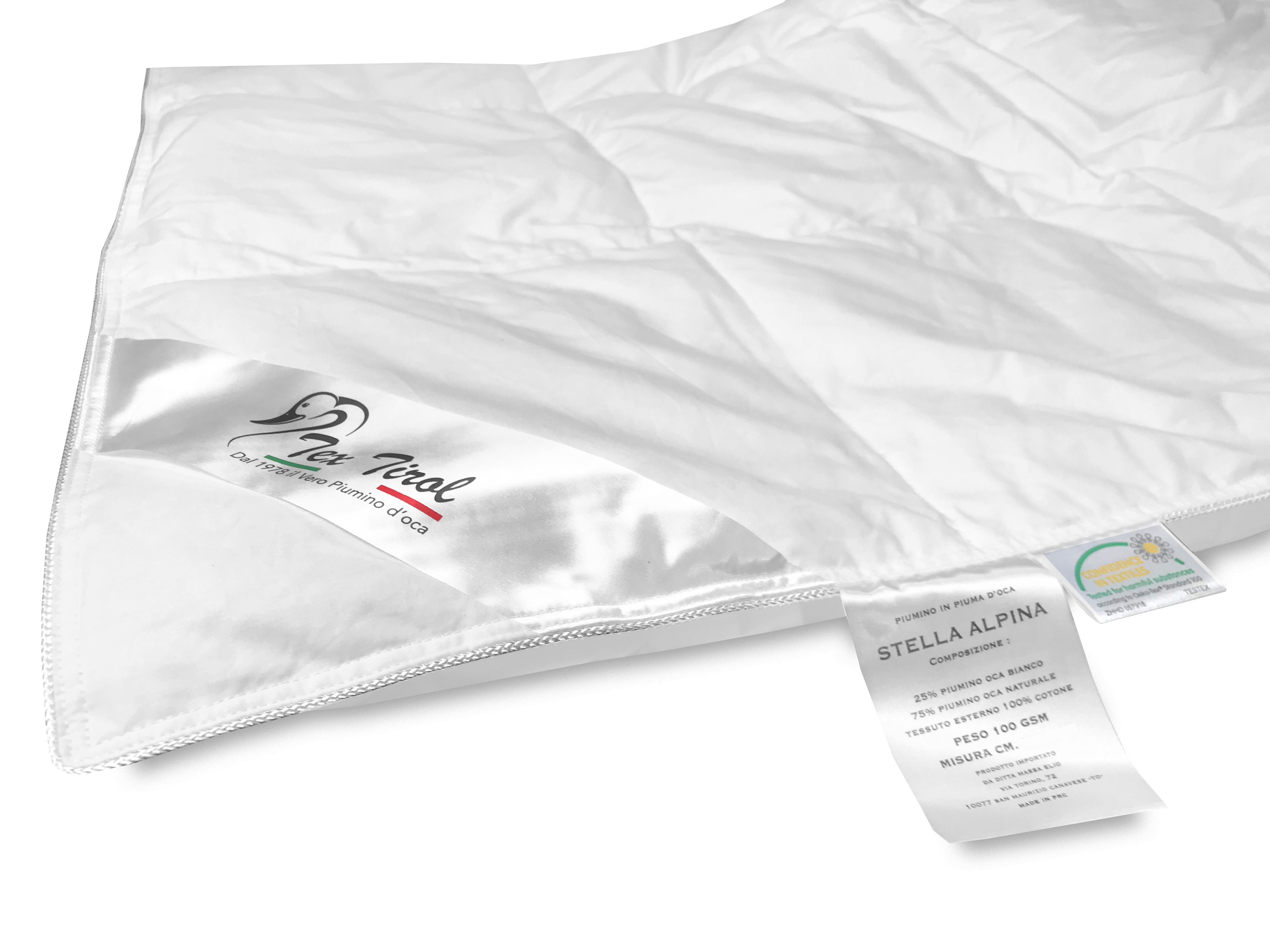 Piumino Matrimoniale In Piuma D'Oca - 200x220cm, 250gr/m², Cotone Biologico, Certificato Öko-Tex E RDS - Foto 2