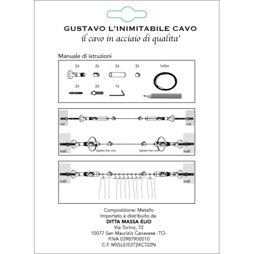 Gustavo © CABLE DE ACERO PARA CARPA DE 5 MT. SOPORTE DE CORTINA DE ACERO AJUSTABLE CON ACCESORIOS Y MARCADOR DE AGUJEROS PARA LÁ