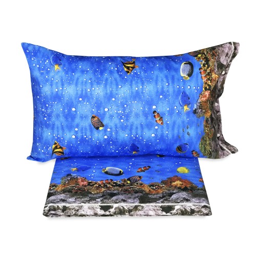 SET OF SHEETS NATURE SEA CORAL REEF in pure cotton