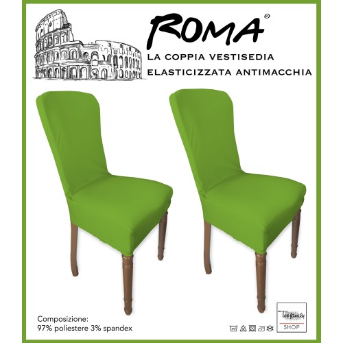 PAIR OF STAIN-RESISTANT STRETCH ROMA CHAIR COVERS IN SOLID GREEN COLOR