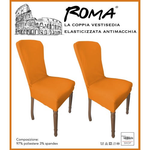 PAAR SCHMUTZABWEISENDE STRETCH-STUHLBEZÜGE ROMA IN EINFARBIGEM ORANGE
