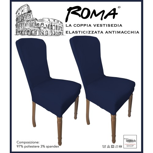 COPPIA coprisedia ELASTICIZZATO ROMA antimacchia in TINTA UNITA BLU