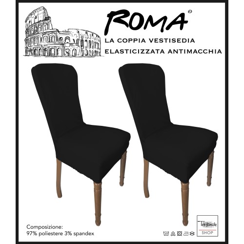 PAIR OF ROME STAIN-RESISTANT STRETCH CHAIR COVERS IN SOLID COLOR BLACK