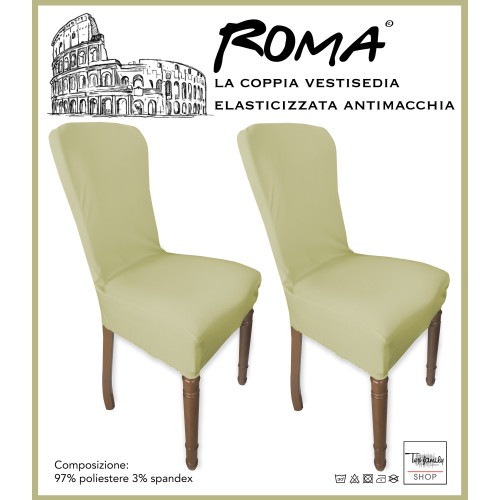 PAIRE housse de chaise TRONÇON de ROME, résistant aux taches SOLIDE BEIGE