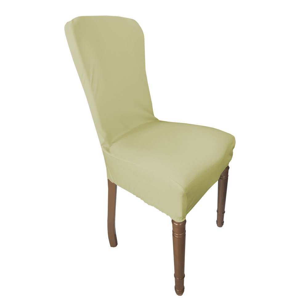 PAIR OF STAIN-RESISTANT STRETCH ROME CHAIR COVERS IN SOLID BEIGE