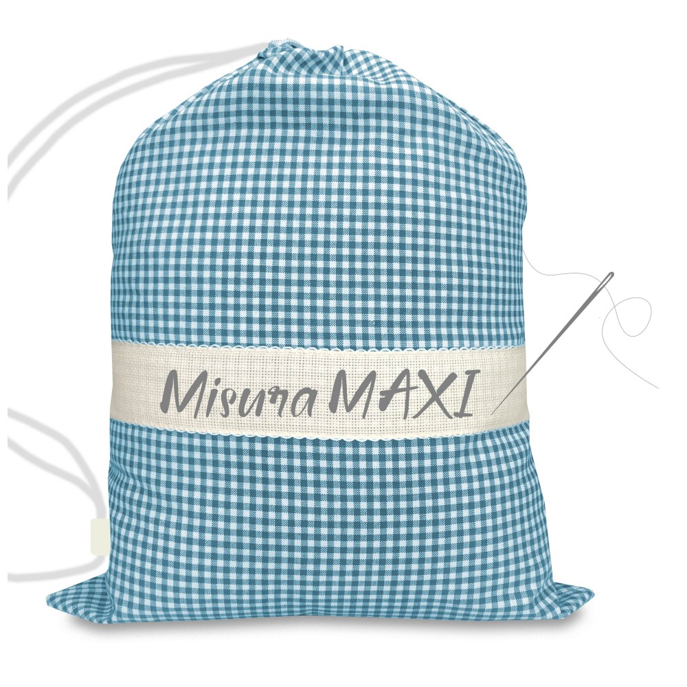 SACCO ASILO misura GRANDE MAXI cm. 45x60 a QUADRETTI TINTO IN FILO con tela AIDA per ricamare il nome