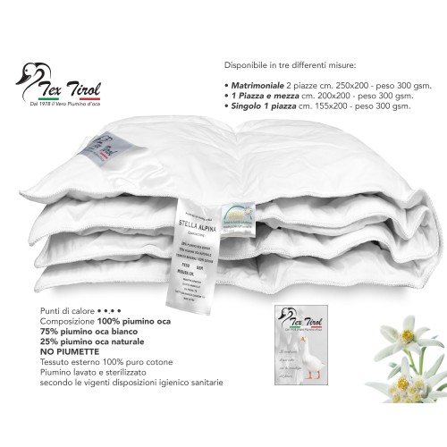 COUETTE TEX TIROL © STELLA ALPINA HIVER 300 gsm. 100% DUVET D'OIE D'HIVER