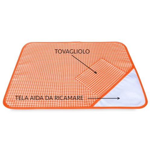 SET de table et SERVIETTES ASILE à CARREAUX FILS TEINTS avec de la toile AÏDA à broder le nom de