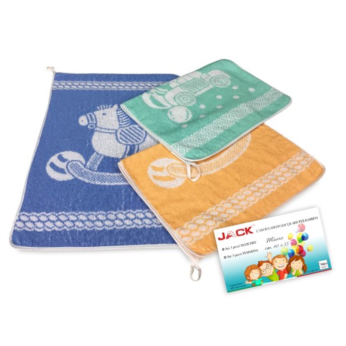 SET 3 TOWELS KINDERGARTEN CHILD JACK © cm. 40x55 Pure Cotton MALE