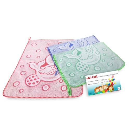Lot de 3 SERVIETTES de bébé à la MATERNELLE © JACK cm. 40x55 le coton pur MÂLE