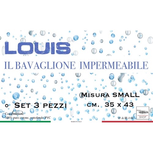 SET DI 3 BAVAGLIONE ADULTO impermeabile LOUIS © bavaglio con LACCI antimacchia misura SMALL completo di sacco per il lavaggio