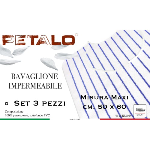 SET DI 3 BAVAGLIONE ADULTO impermeabile PETALO © bavaglio con LACCI antimacchia misura MAXI completo di sacco per il lavaggio