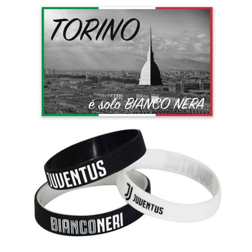 SET 3 OFFICIAL JUVENTUS BRACELETS and postcard TURIN IS ALONE