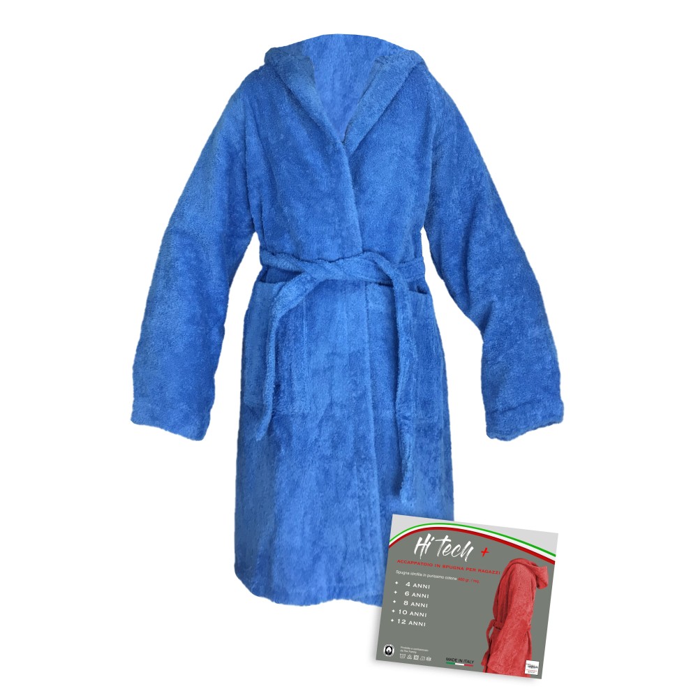 HI TECH + © BABY BOY BADEMANTEL AUS FROTTEE AUS REINER BAUMWOLLE, MADE IN ITALY, HELLBLAU