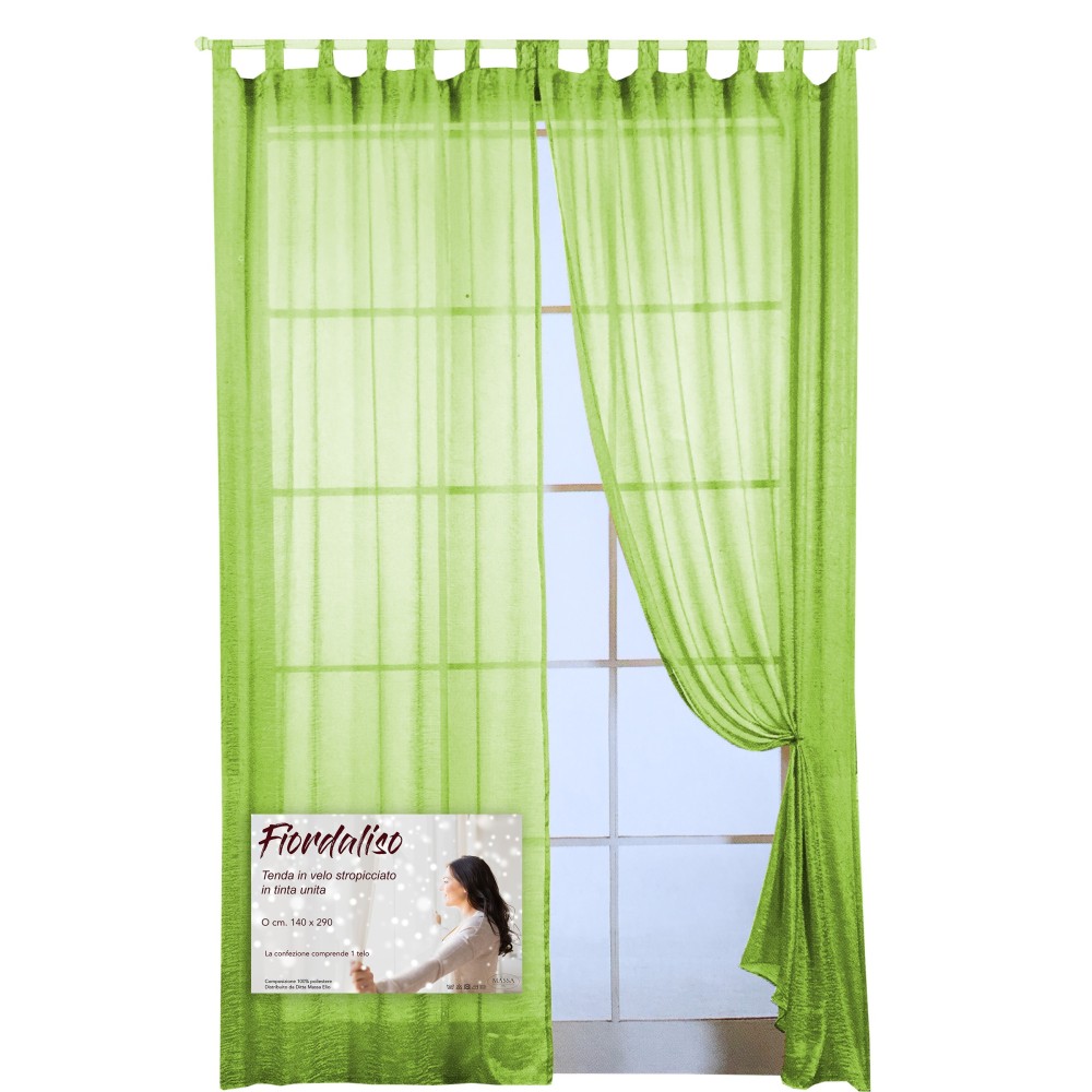 FIORDALISO CURTAIN in solid color GREEN CM. 140X290 Packaged