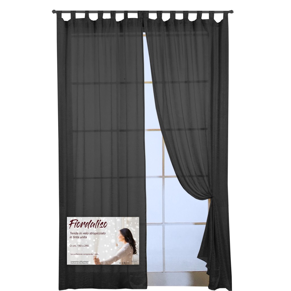 FIORDALISO CURTAIN in solid color BLACK CM. 140X290 Packaged