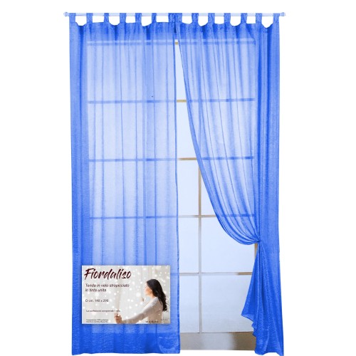 FIORDALISO CURTAIN in solid color BLUE CM. 140X290 Packaged
